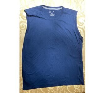 Xersion Mens XL Tank Top All Cotton Blue Sleeveless Work Out Exercise Crewneck